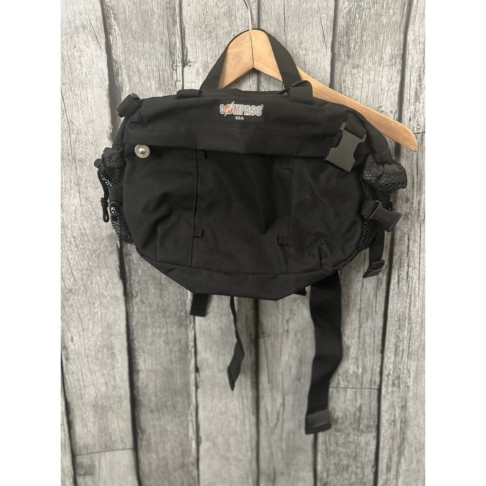 Vintage COMPASS USA  Black Fanny Pack Waist Pack 12”x9”